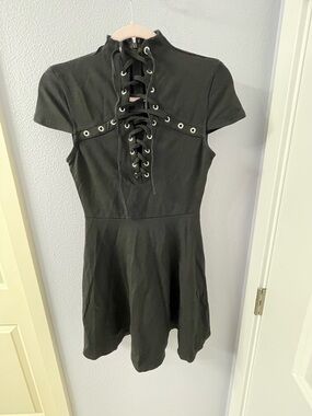 Killstar Black Lace-Up Gothic Skater Dress